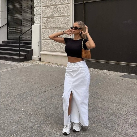 ZARA white denim maxi skirt